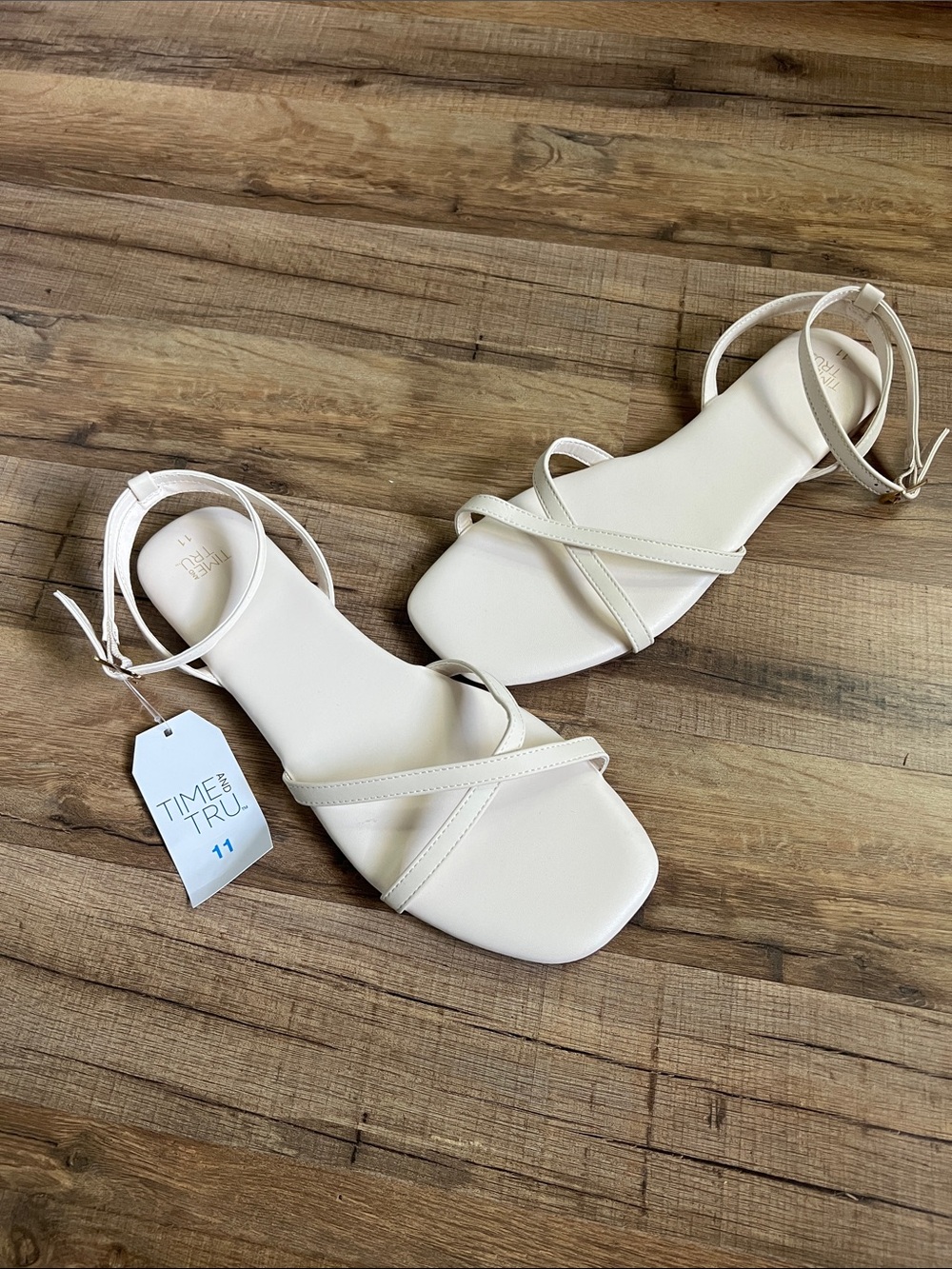 New Time and Tru Women's Ivory Strappy Ankle-Wrap Sandals size 11